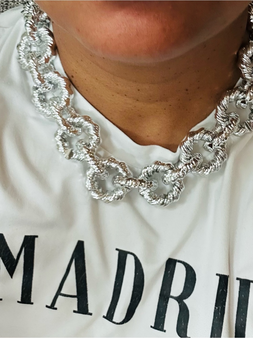 Silver Rope-Link Statement Necklace - Unbranded